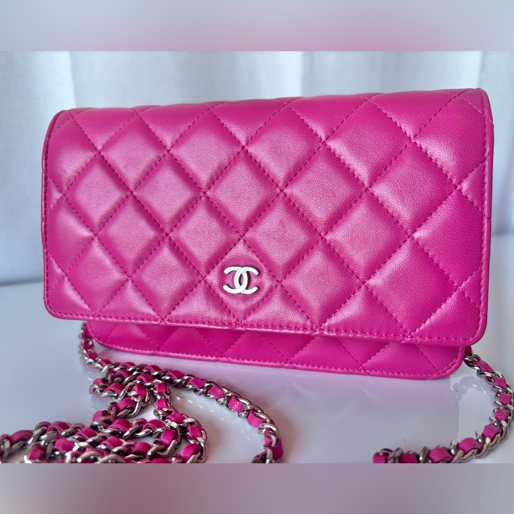 CHANEL Wallet on Chain WOC Pink Fuchsia Lambskin Leather